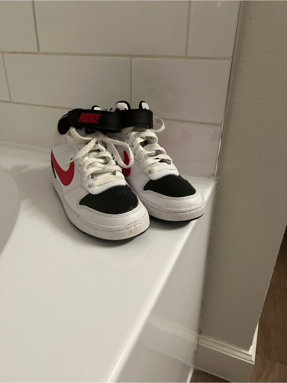 Nike Kids White Black & Red High-Top Sneakers with Strap